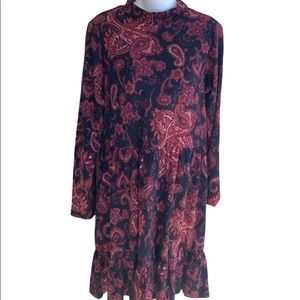NWT Small Emma & Michelle Empire Waist Dress Long Sleeves Black Multi Paisley